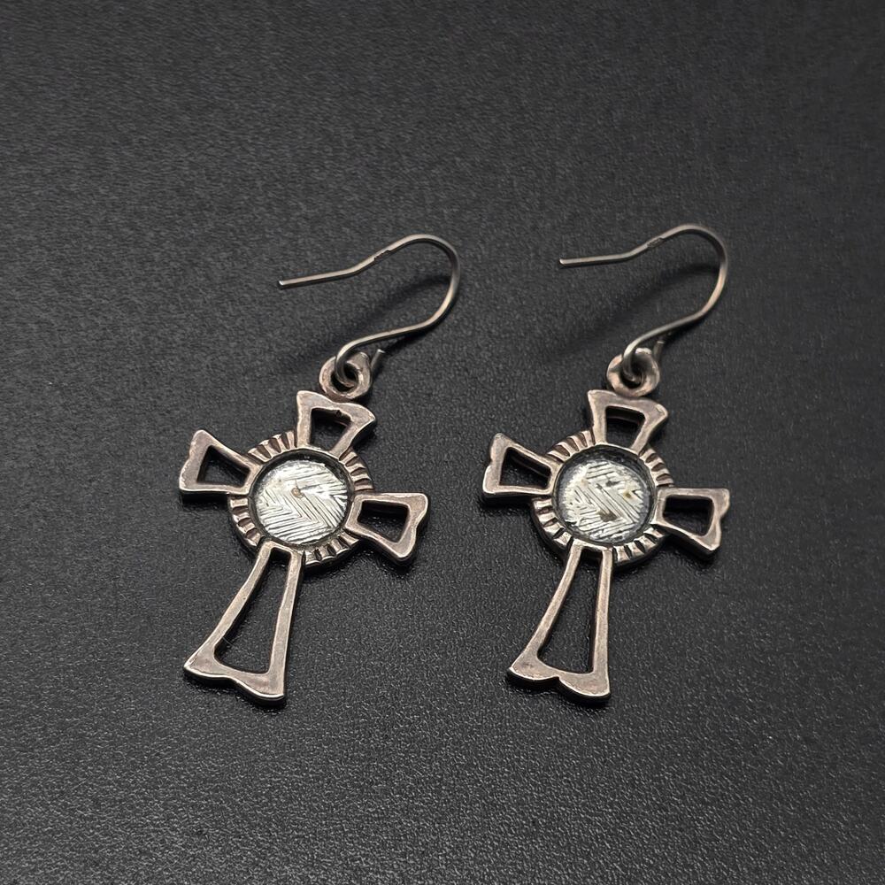Sterling SIlver Cross Earrings Dangle Drop Pierced 925 - Picture 2 of 10